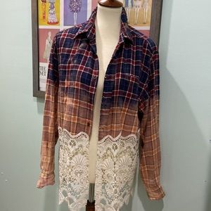 One of s kind/ handmade distressed flannel top